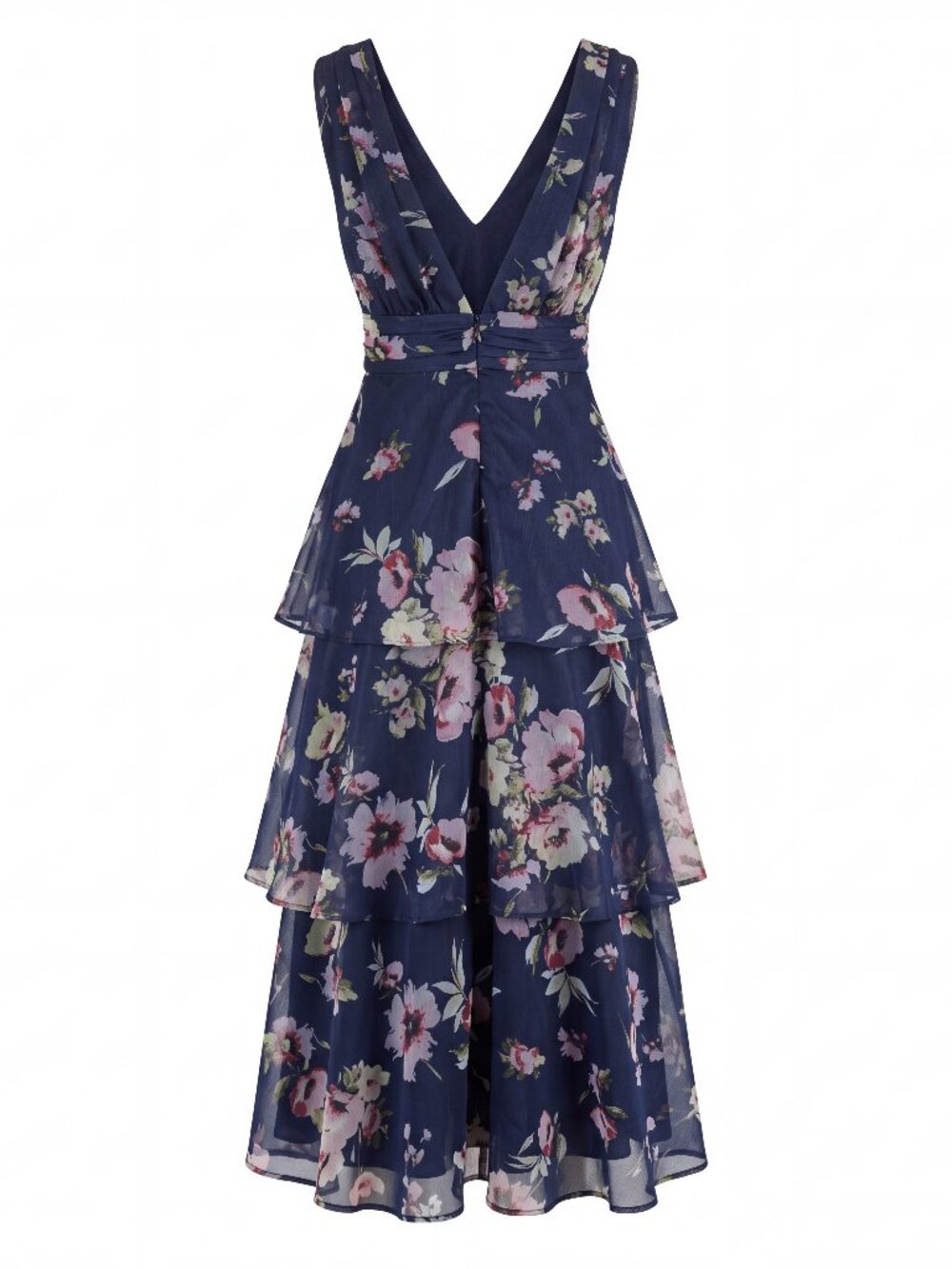Lulus Molinetto Navy Blue Floral Organza Ruffled Tiered Maxi Dress NWT - Picture 11 of 11